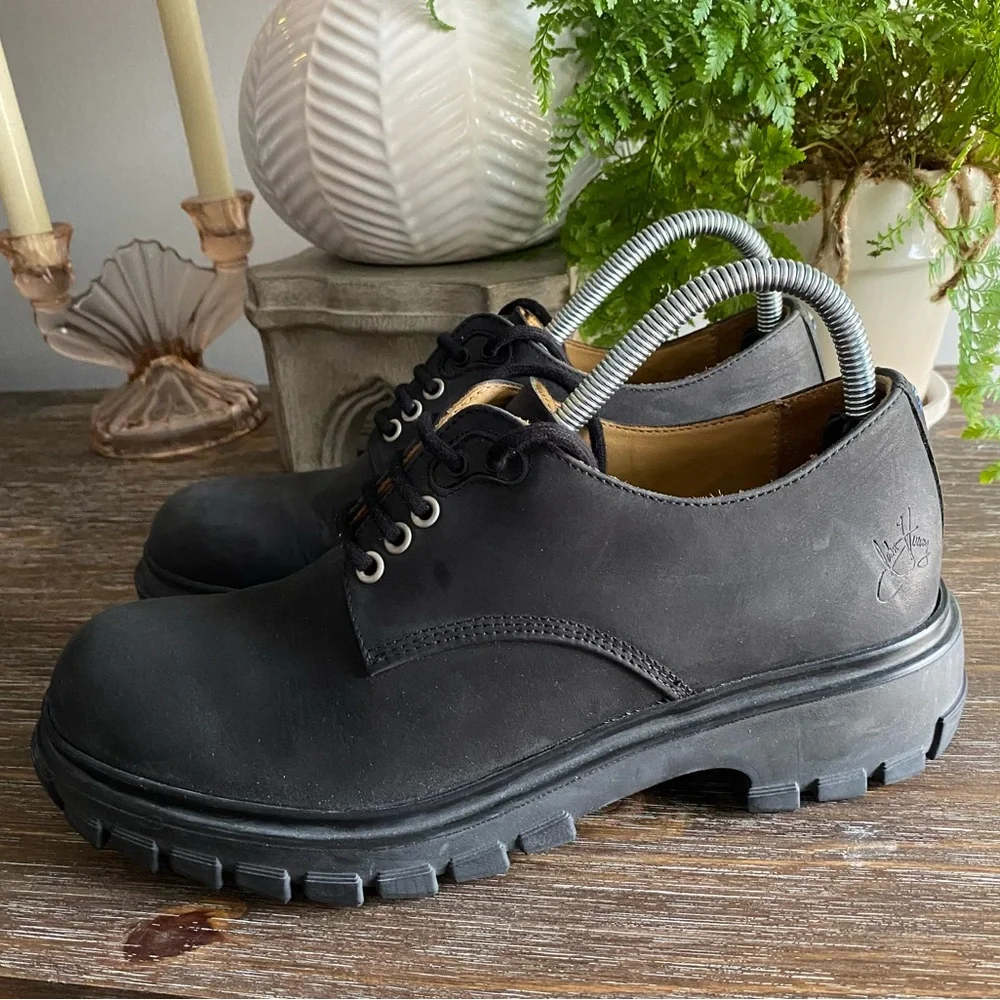VTG Y2K John Fluevog “Tuesday Everyday Derby” Black Leather Unisex Men 7 Women 9